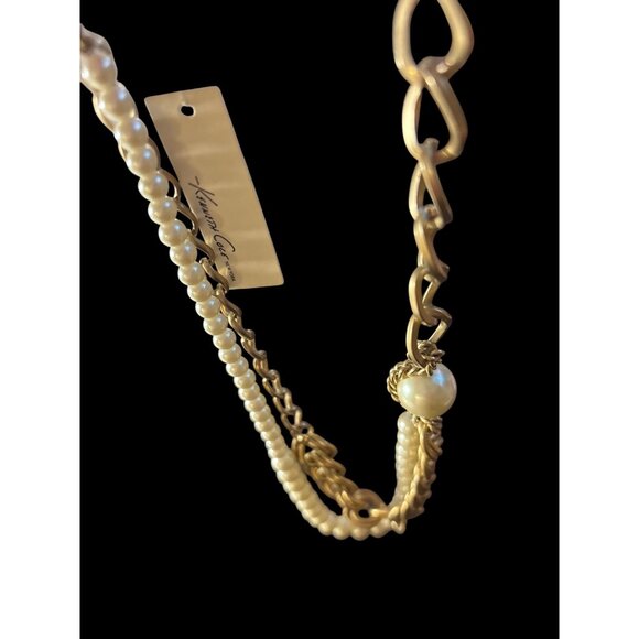 Kenneth Cole Gold-Tone Chain & Faux Pearl Layered Necklace With Lobster Clasp - Picture 10 of 15